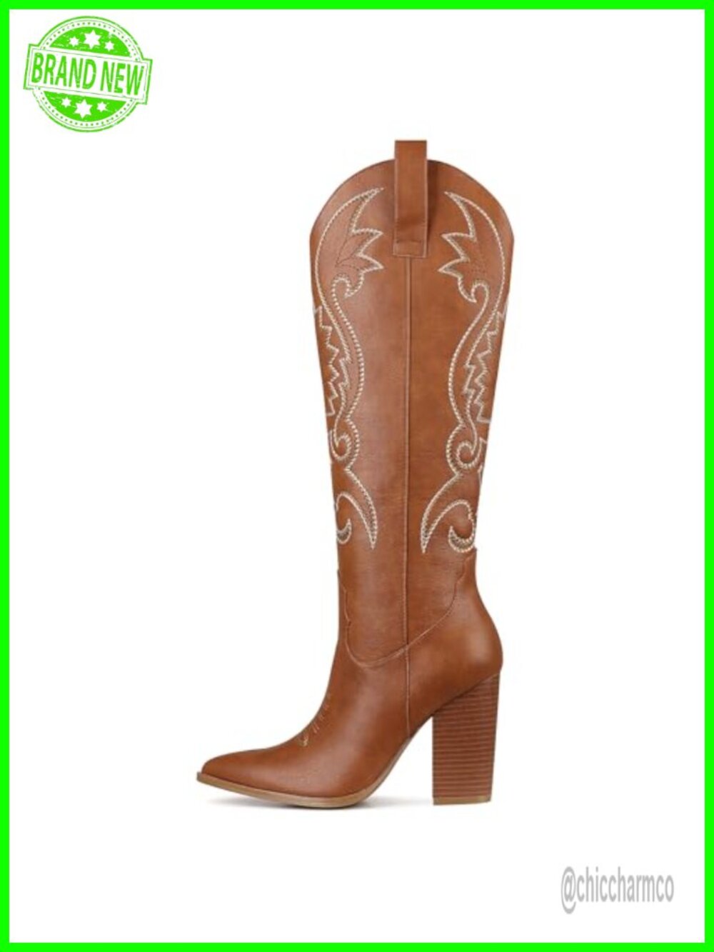 Women's Knee High Cowboy Boots Pointed Toe Chunky Heel Pull On Western Boots